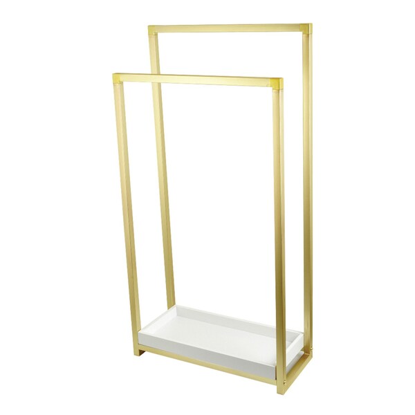 Pedestal 2-Tier Steel Construction Towel Rack W/ Wooden Case, Brass